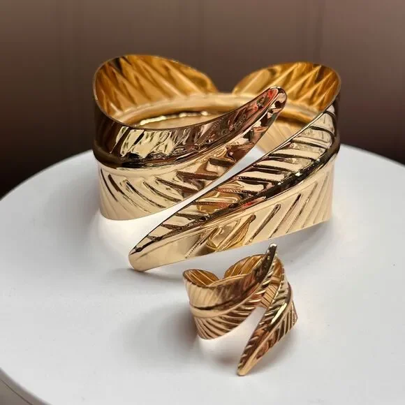 Sold  14K Golden-Toned Bohemian Bracelet and Ring Set - Picture 2 of 5